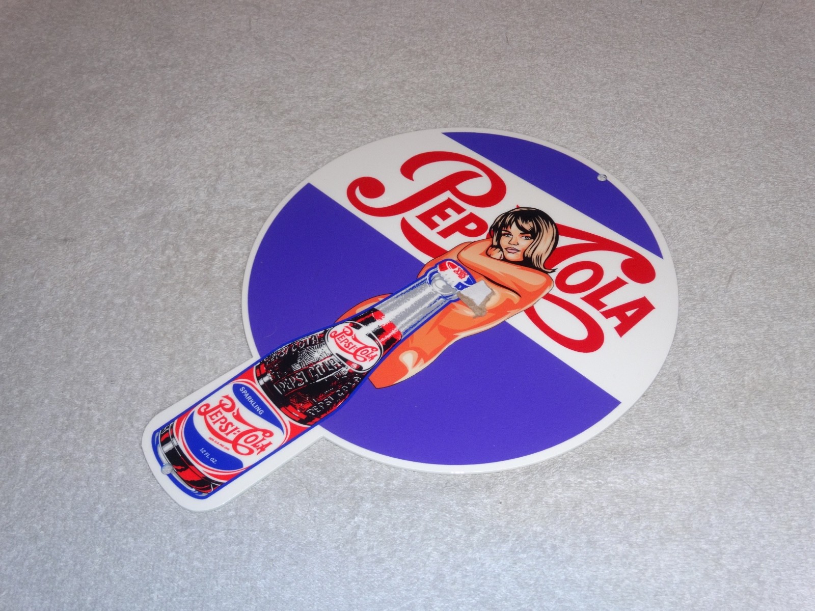 VINTAGE SPARKLING PEPSI COLA SODA BOTTLE &👩 WOMAN 12" METAL GASOLINE & OIL SIGN