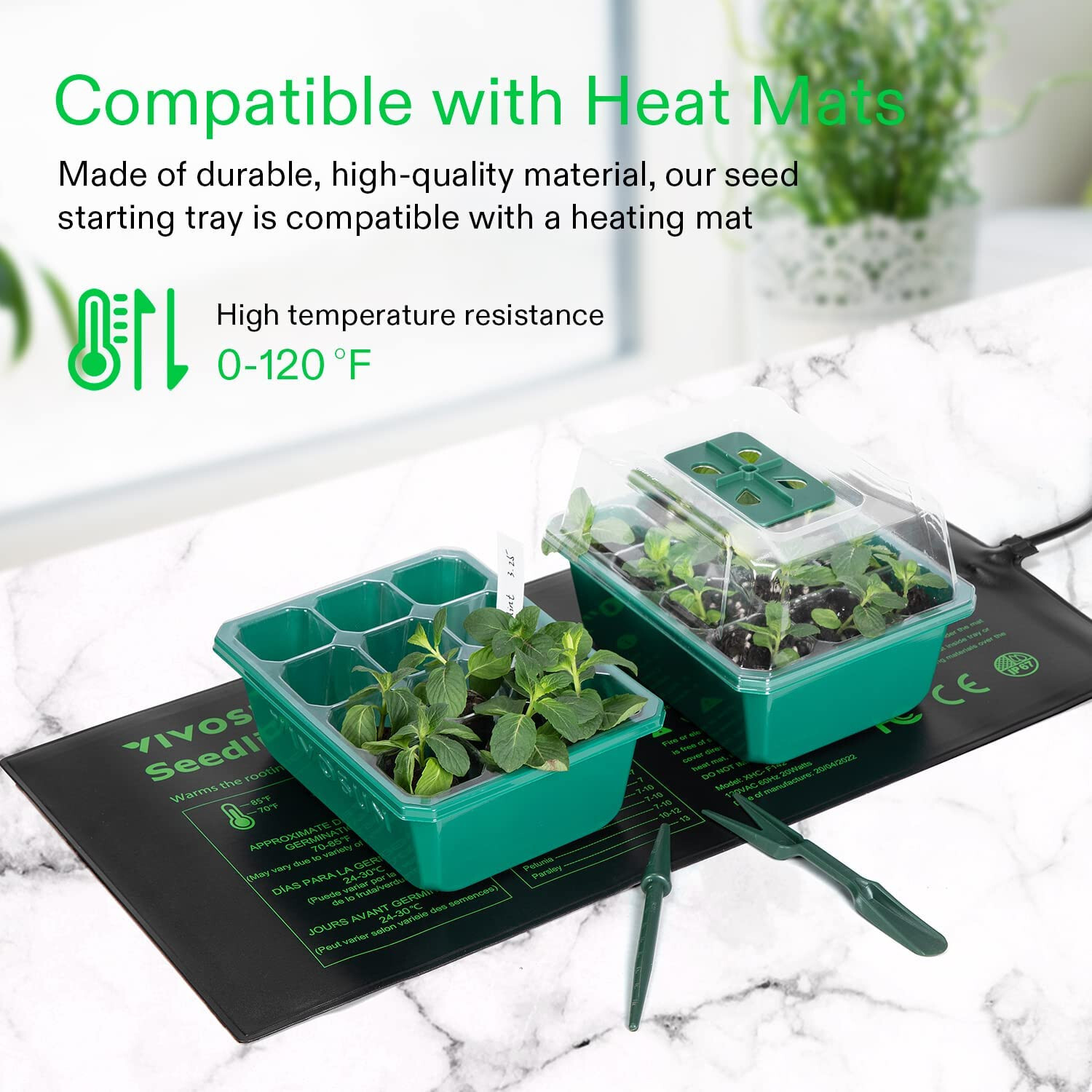 VIVOSUN 6-Pack Seed Starter Trays w/ 10"x20.75" Seedling Heat Mat