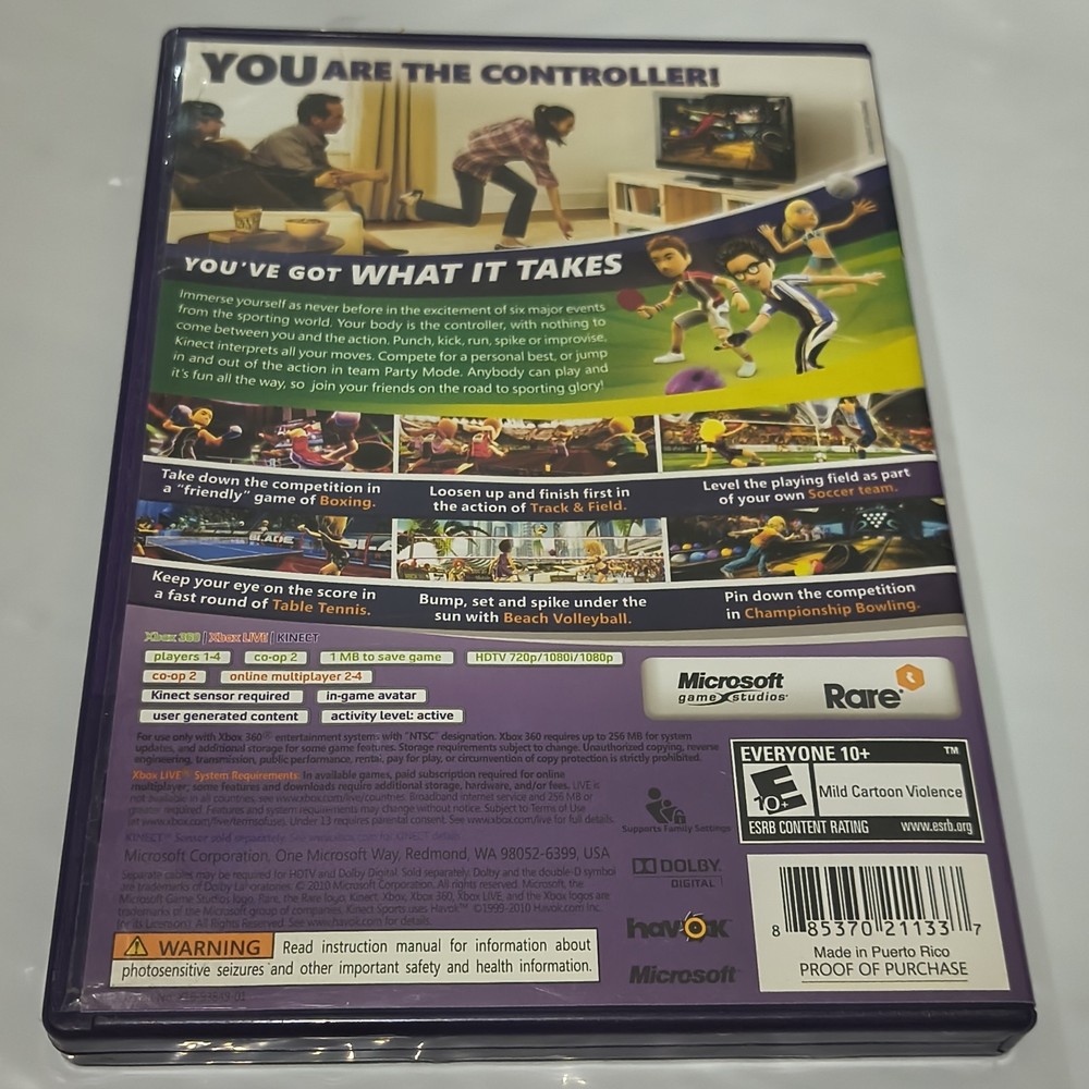 Xbox 360 Kinect Sensor Bar + 2 Games Bundle-Kinect Sports 1 & 2-Tested