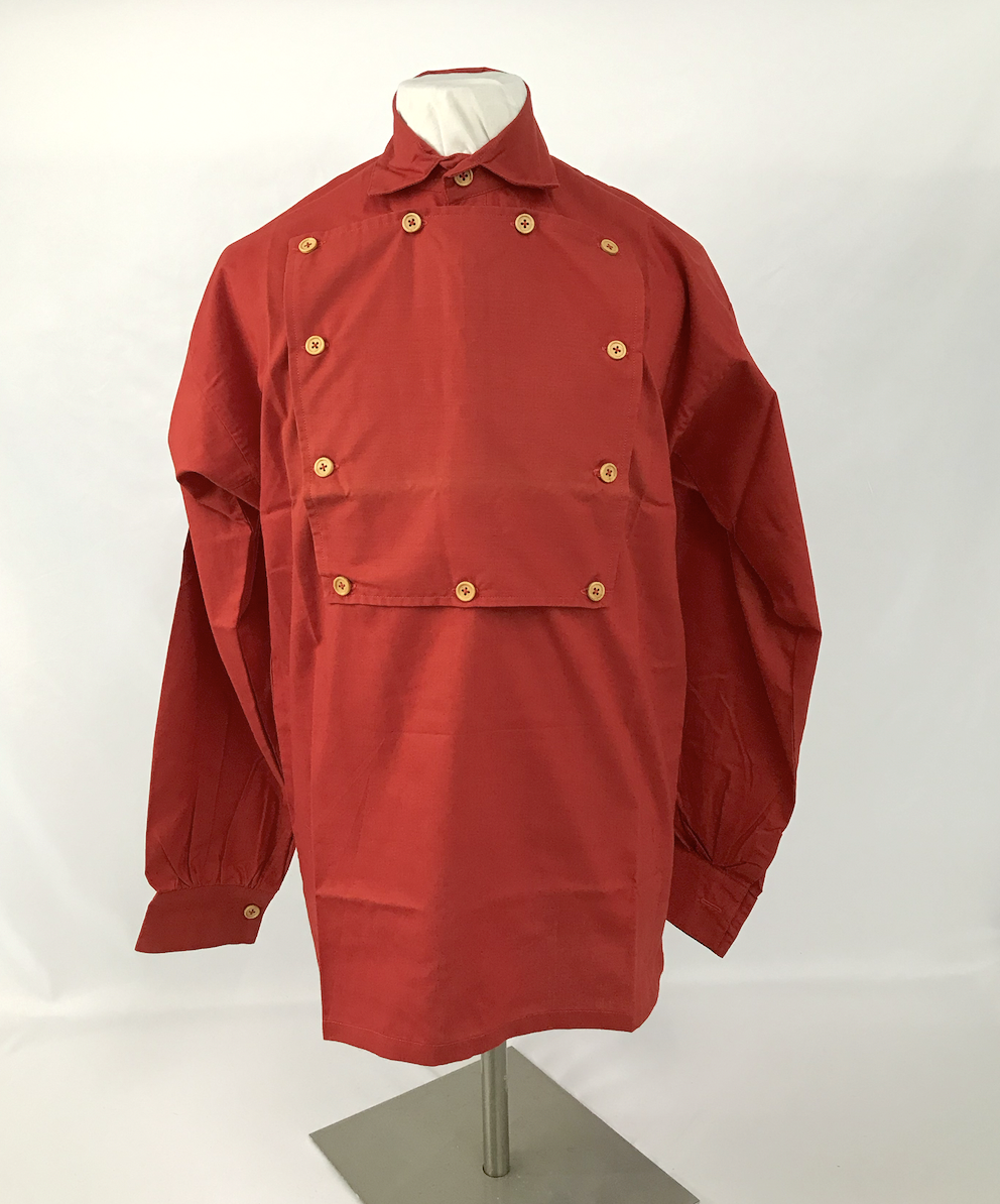 Red Bib Front Firemans Shirt w/Wood Buttons- Reenactment, Civil War - Size Small