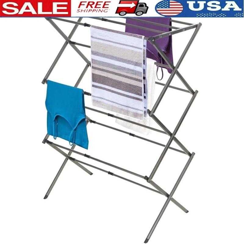 Folding Metal Drying Rack Space Saving Collapsible Adjustable Storage Solution