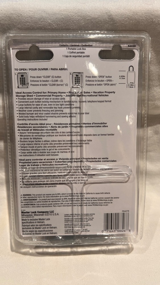 NEW MASTER LOCK PUSH BUTTON KEY PORTABLE LOCK BOX #5422D