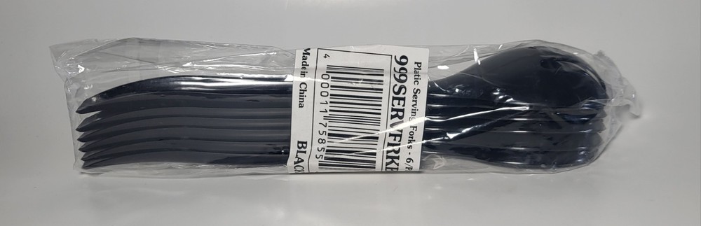 Reusable Plastic Serving Forks 6 Pack Black 10" NEW