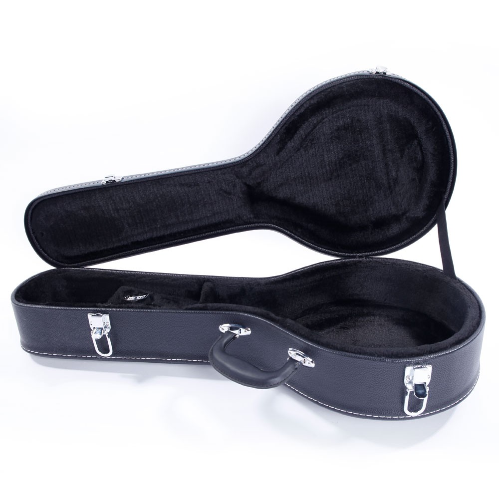 Hardshell A-Style Microgroove Pattern Leather Wood Mandolin Case Black