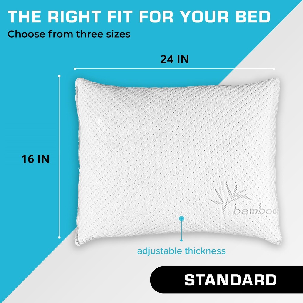 Standard Bed Pillow for Sleeping | Adjustable Shredded Memory Foam Pillows wi...
