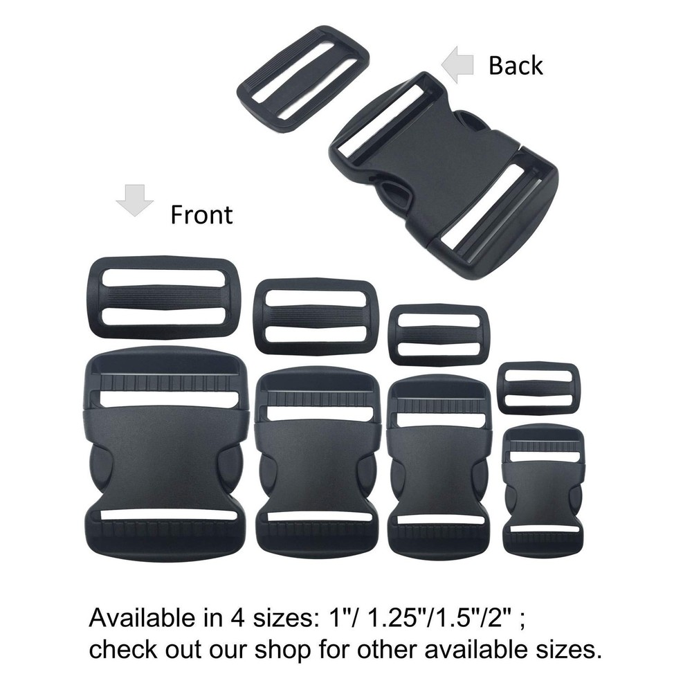 2 Set 1.5 Inch Flat Dual Adjustable Plastic Quick Side Release Plastic Buckle...