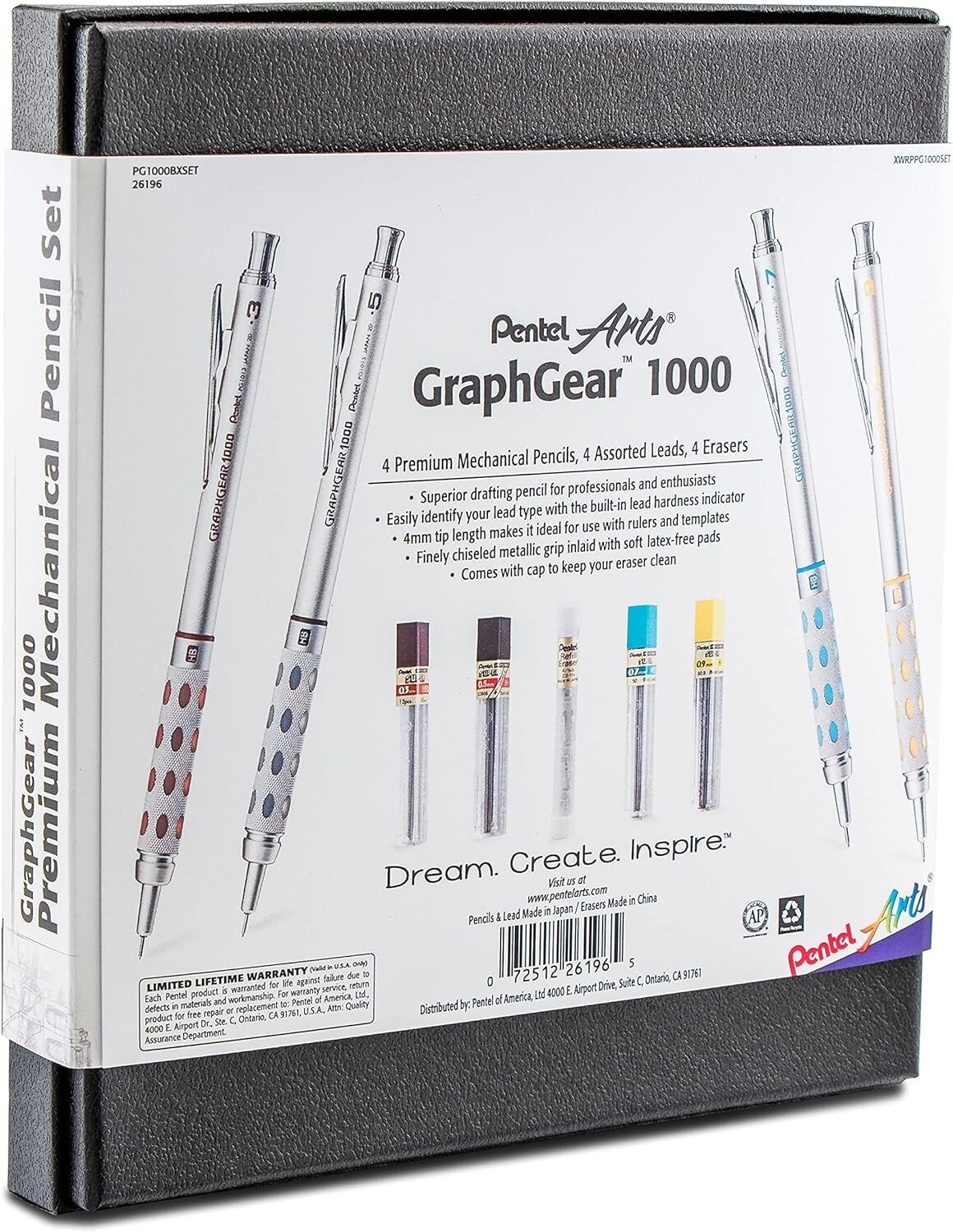 Pentel GRAPHGEAR 1000 Premium Pencils Gift Set with Refill Leads & Erasers
