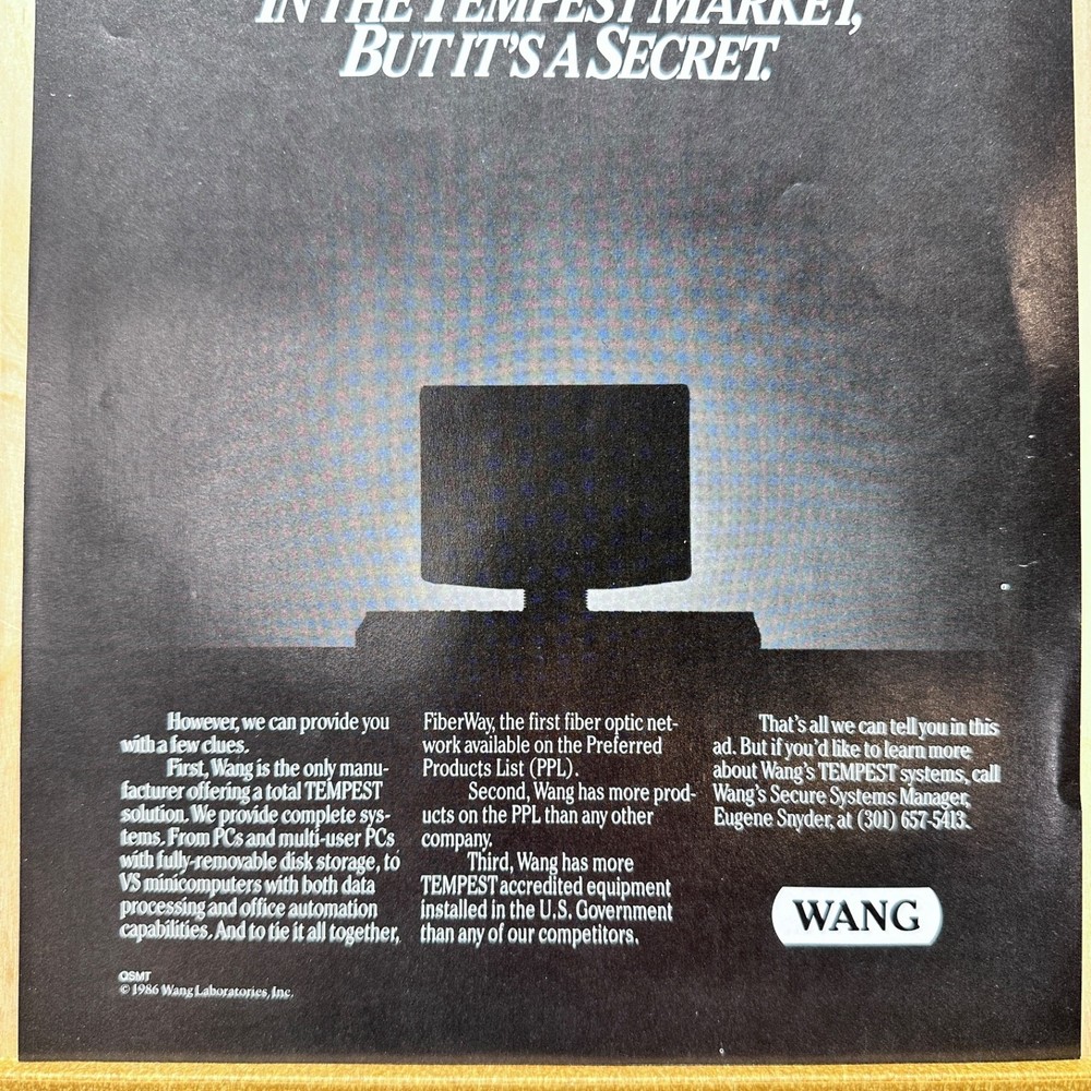 1986 Wang Laboratories Tempest Computer System Vintage Print Ad Technology