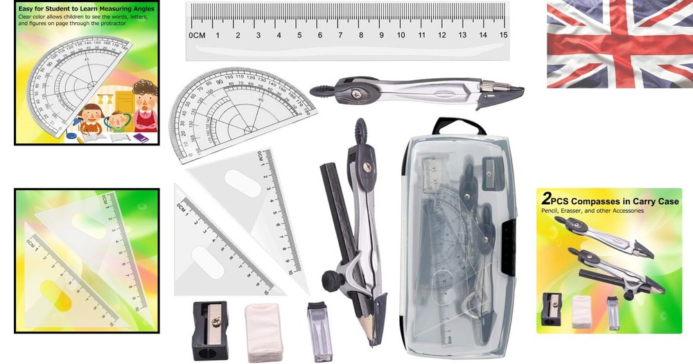 10-Piece Drafting Geometry Set with Compasses & Protractor for Student Success