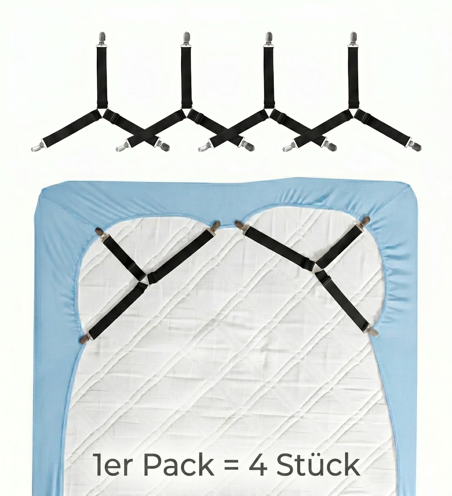 4-Piece Set Bed Sheet Clips Adjustable with Metal Clips, White/Black
