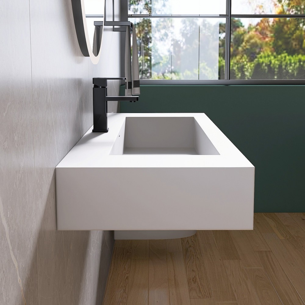 48'' Wall Mounted Bathroom Sink Solid Surface Bathroom Vessel Sink