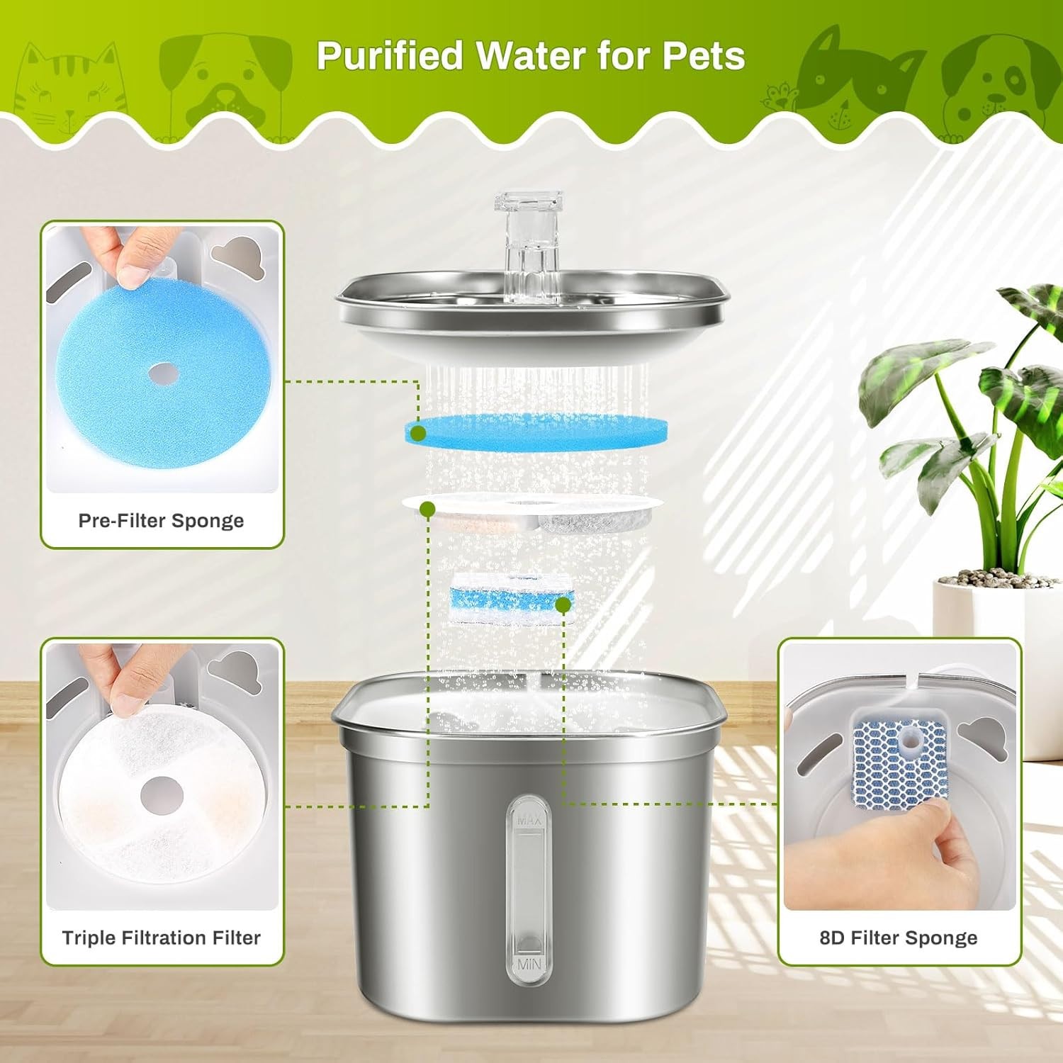 8x Pet Water Fountain Replacement Filters for Cat Dog Drinking Flower USA