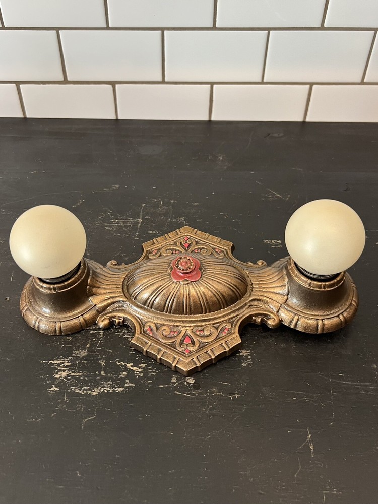 Single Antique Double Socket Polychrome Flush Mount Nice Rewired 10G