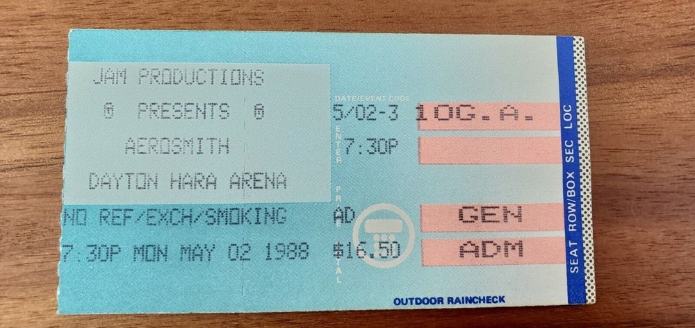 1988 AEROSMITH PERMANENT VACATION TOUR CONCERT TICKET STUB
