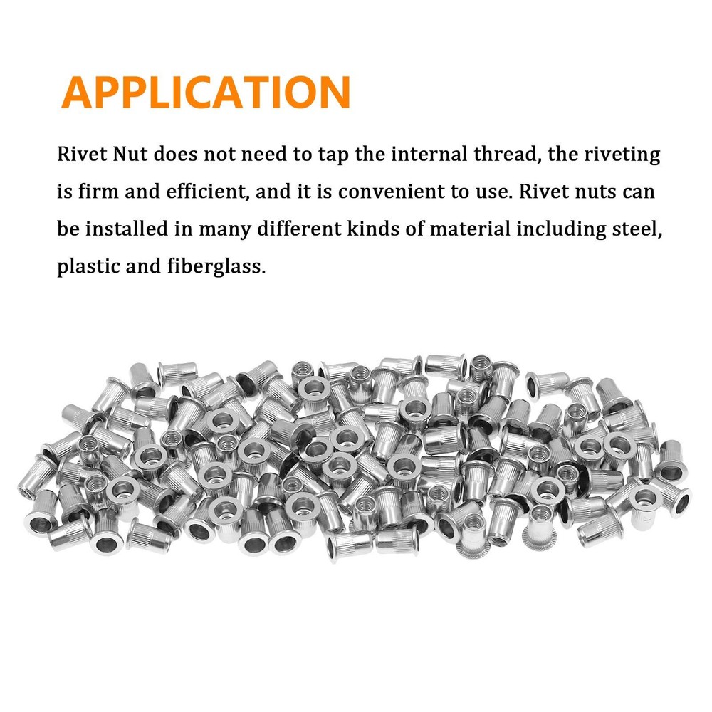 60Pcs M6 Rivet Nuts, 304 Stainless Steel Flat Head Rivnut Threaded Insert Nutse