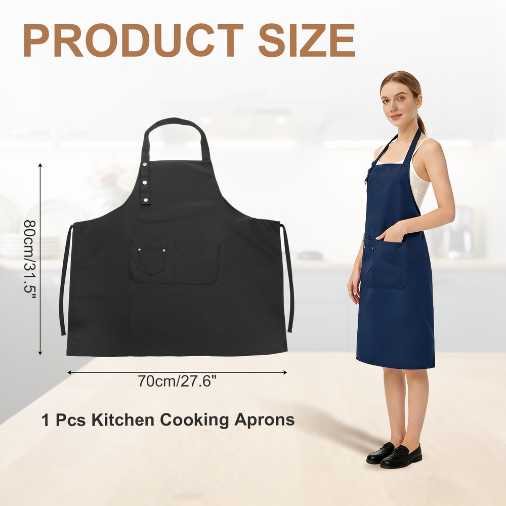 Kitchen Cooking Aprons, Adjustable Neck Strap Apron with Pocket, Black