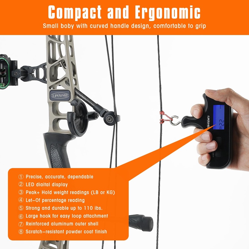 Archery Compound Bow Scale Portable Digital Draw Weight Scale, Small, Black