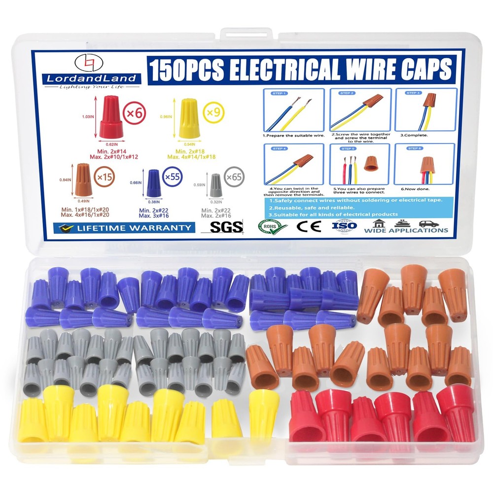 150PCS Electrical Wire Caps Wire Connectors Nuts Kit, Insulating Insert Twist...