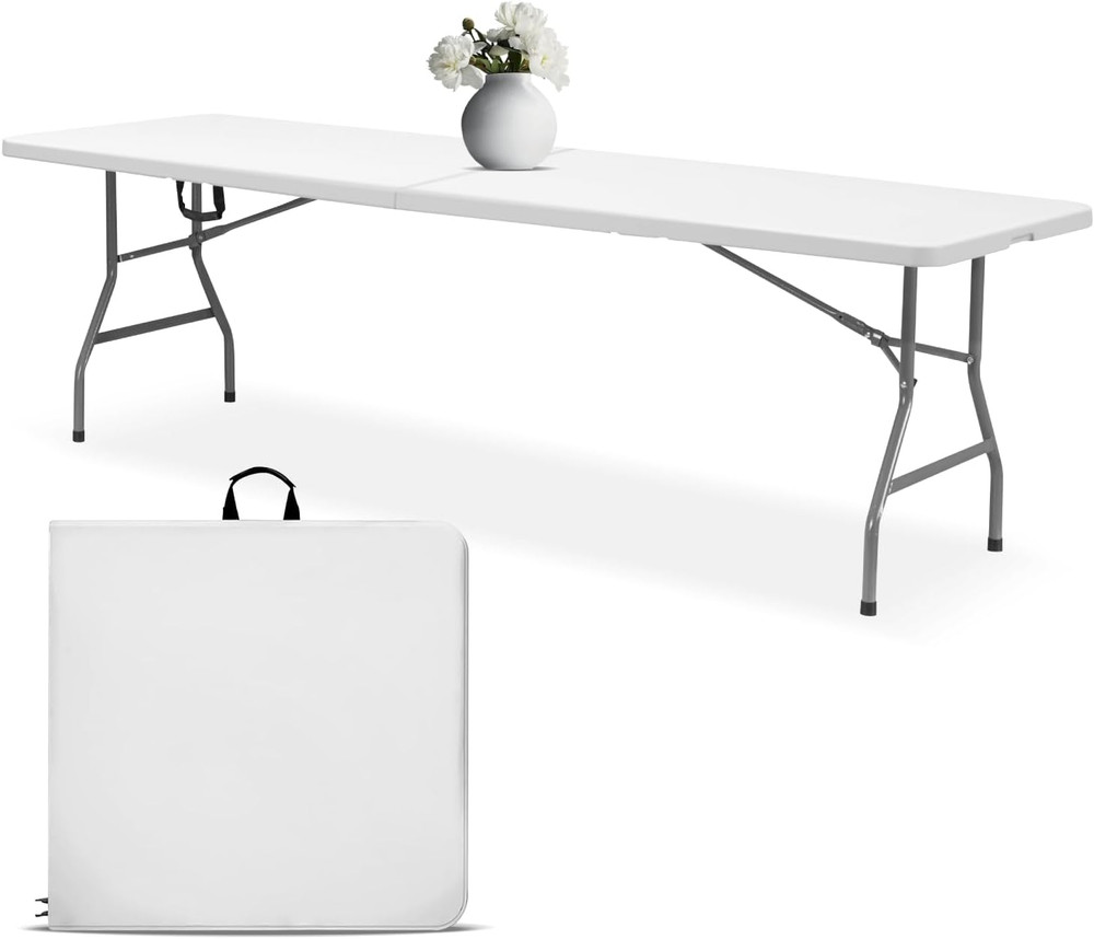 White 8Ft Folding Table with Handle | Heavy-Duty Foldable Table | Portable Table