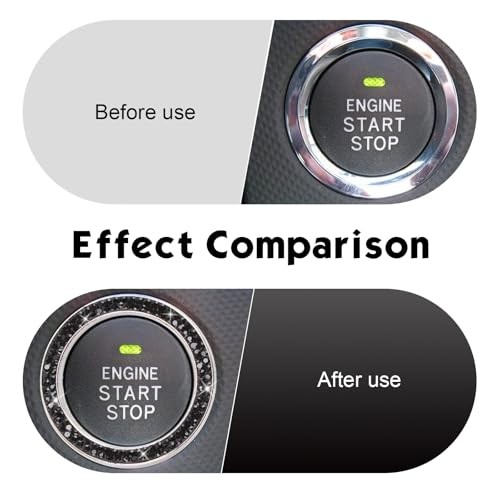 2 PCS Bling Push Start Button Cover, Crystal Rhinestone Engine Start Black