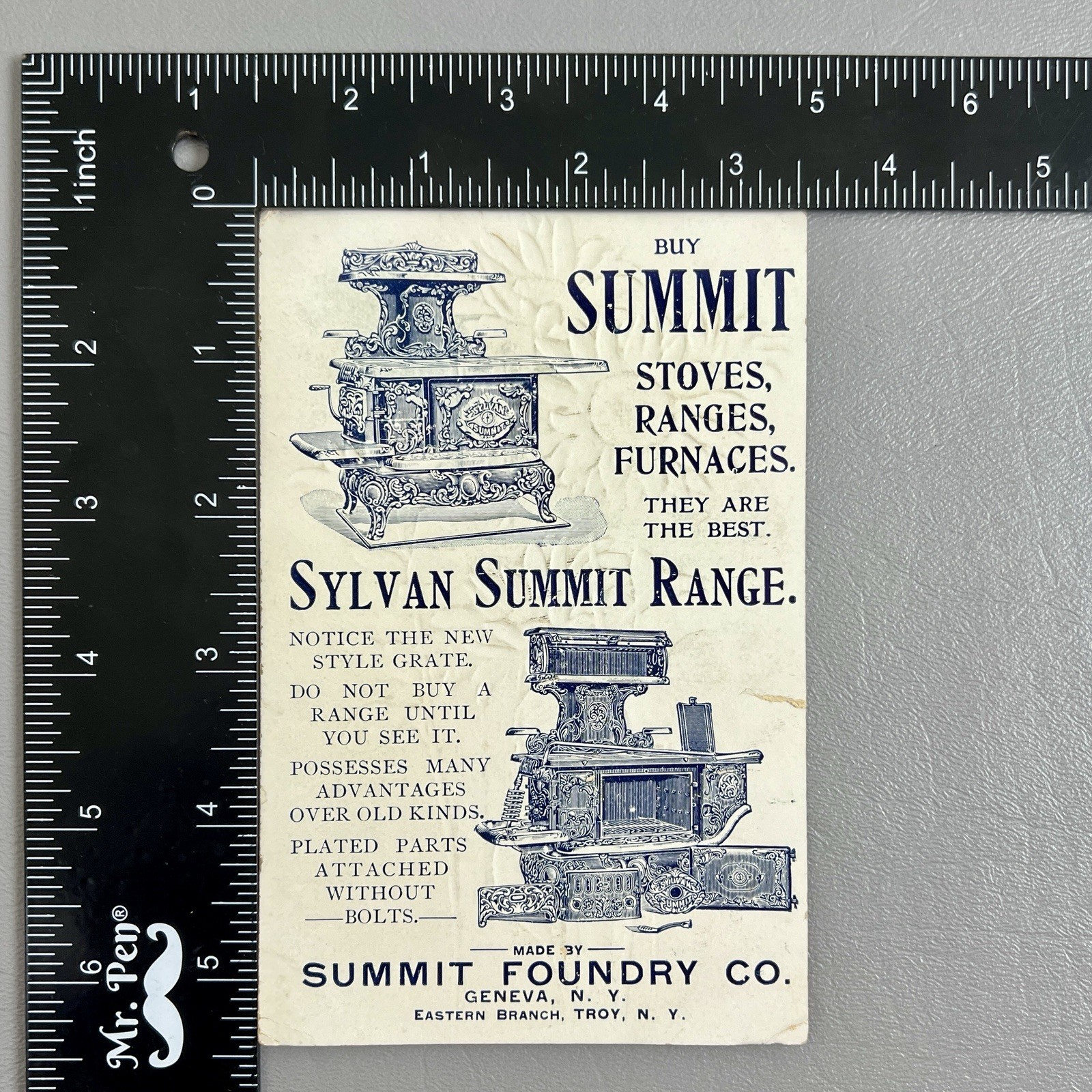 Victorian Trade Card Troy Geneva New York Summit Stoves Sunflowers 5.5x3.5"