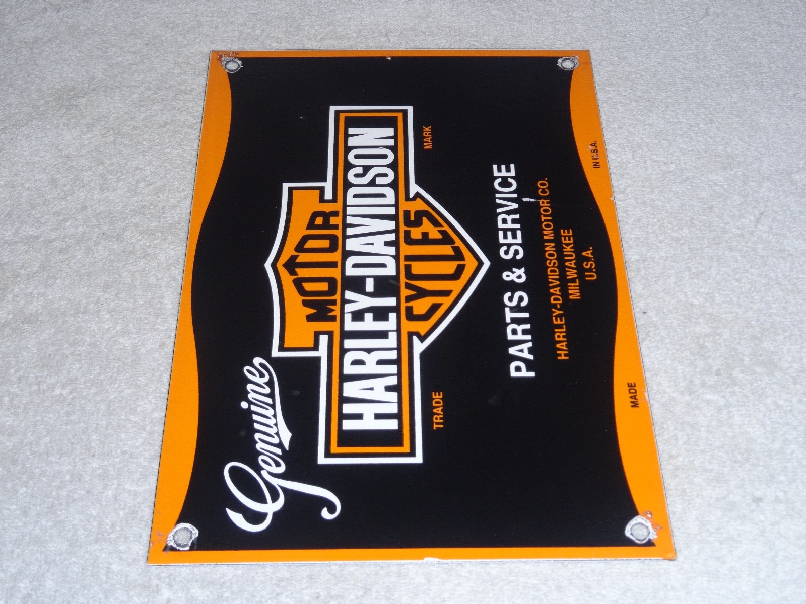 VINTAGE HARLEY DAVIDSON MOTORCYCLE PARTS 12" PORCELAIN METAL GASOLINE & OIL SIGN