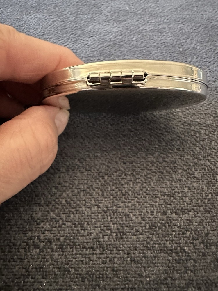 Maria Monogram Small Compact With Mirror Silver Plate.