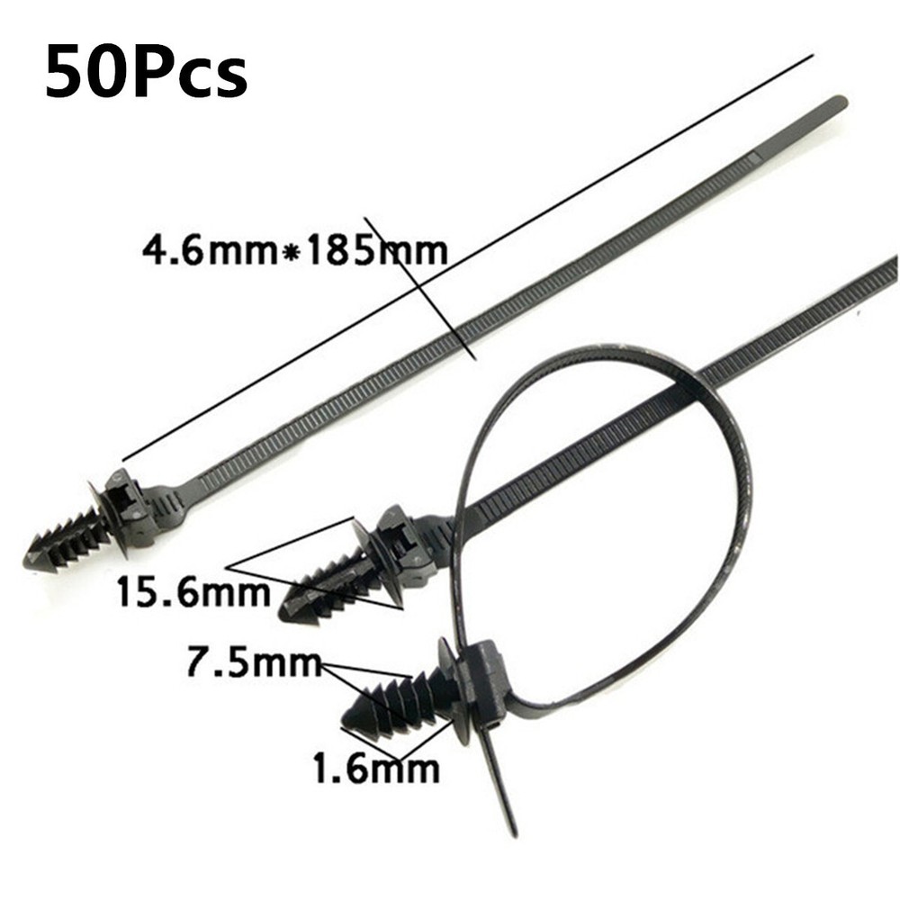 Car Mount Wire Tie Nylon Push Mount Cable Zip Tie Strap Fastener Bundle 50Pcs