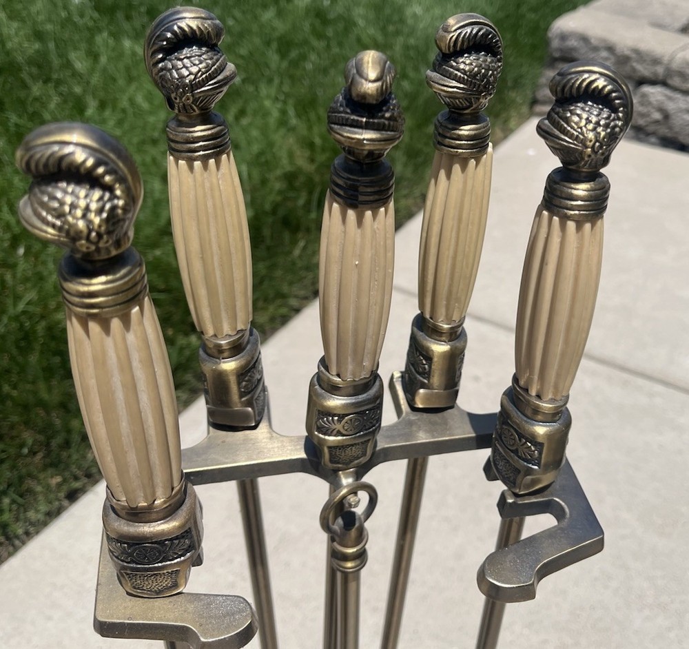 Civil War Sword Replica Bone Handle W/ Knight Helmets - Solid Brass Fire Tools