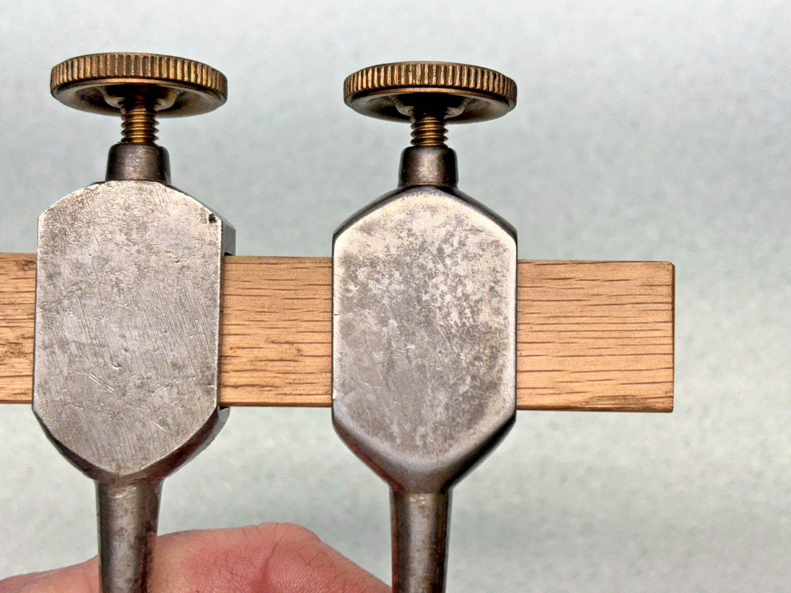 Pair Of Vintage 5 1/2" Trammel Points Unmarked Steel Points hand made NICE brass