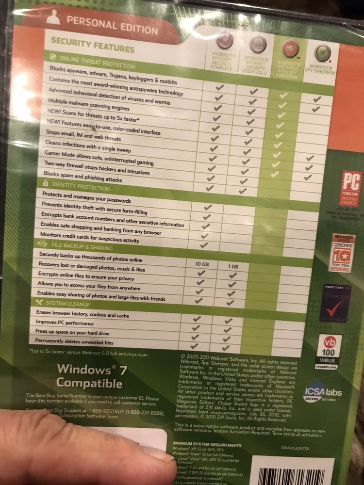 Webroot AntiVirus with Spy Sweeper PC Windows 7 Software Computer