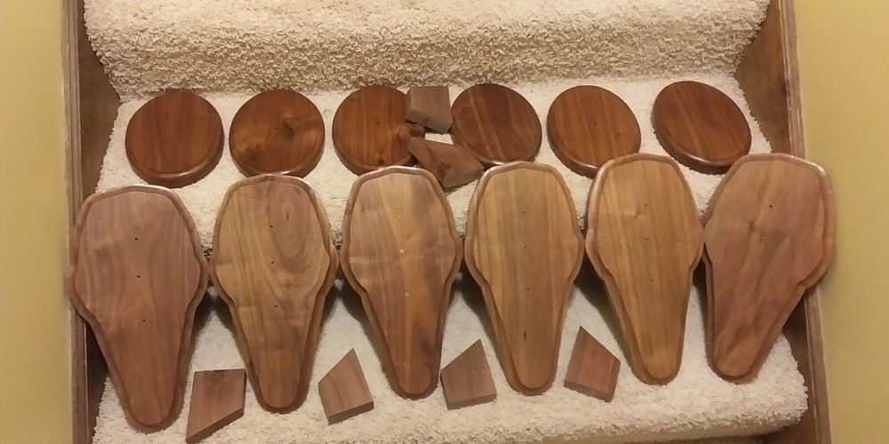 Handcrafted solid lumber (not a panel) European Deer Skull Mount Plaque.