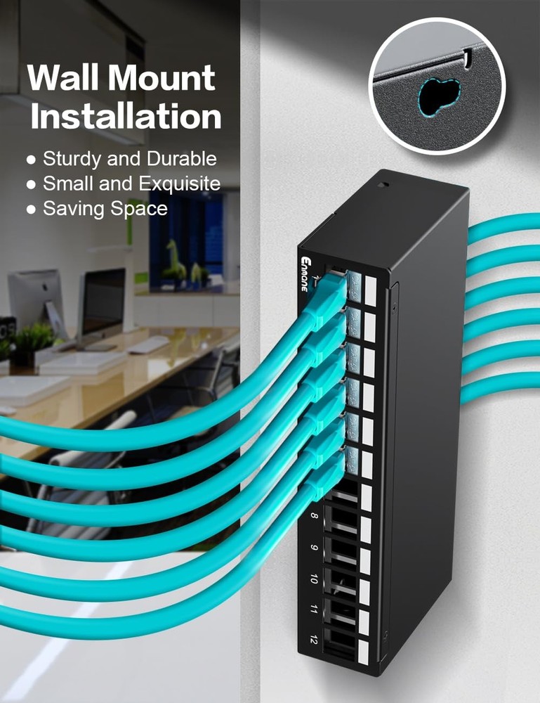 Patch Panel 12 Port Blank Keystone Patch Panel STP&UTP Compatible with LC/SC/...