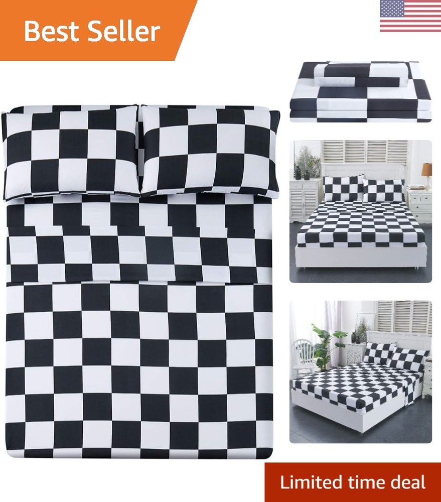 Luxurious Deep Pocket Bed Sheet Set - Full Size Soft Microfiber, Plaid Design