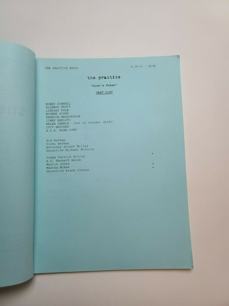 THE PRACTICE / Lukas Reiter, 2001 TV Script, Dylan McDermott "Liar's Poker"