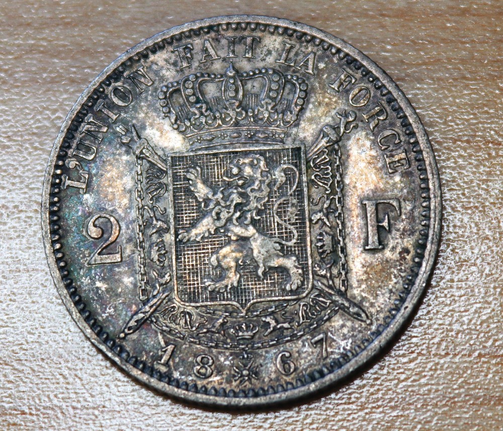 1867 Belgium 2 Francs Silver