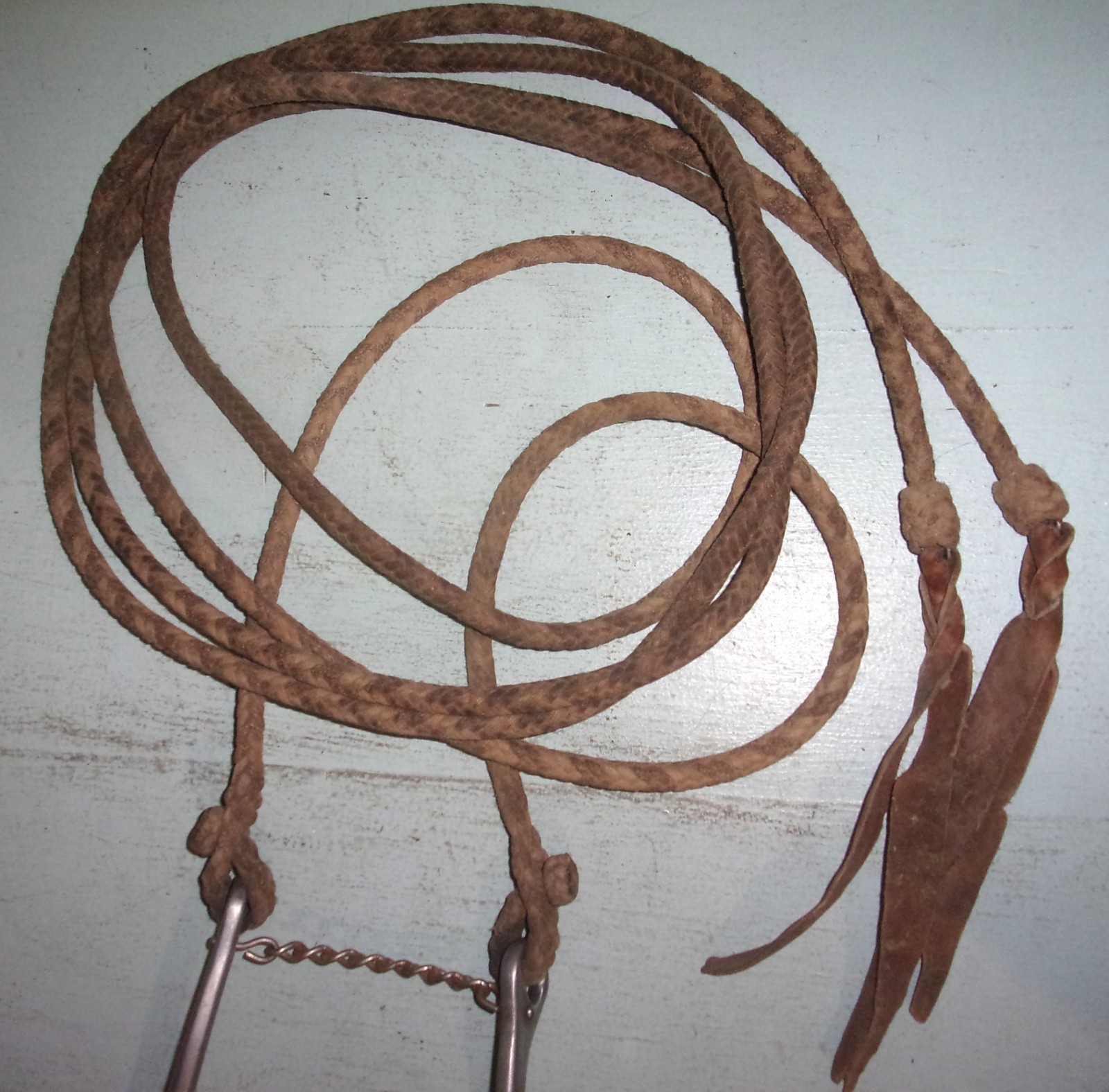 Sleister Aluminum Mechanical Hackamore Rawhide Nose Split Cord Reins w/ Poppers