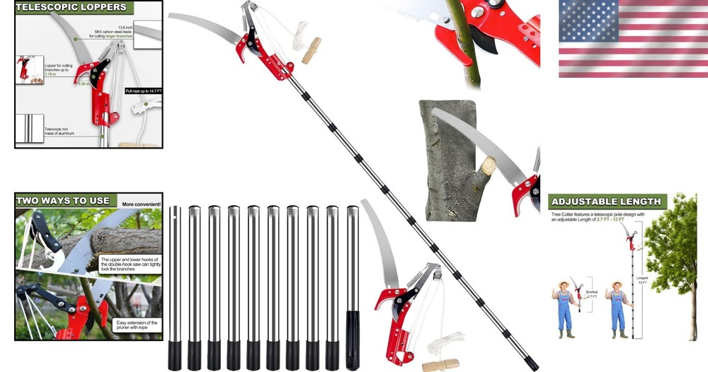 Versatile 13ft Manual Pole Cutter - Perfect for Safe Tree Trimming and Pruning