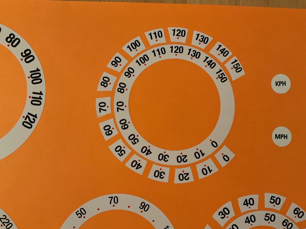 SPEEDO OVERLAY CONVERSION KIT STICKERS MPH or KPH WHITE SPEEDOMETER DIALS