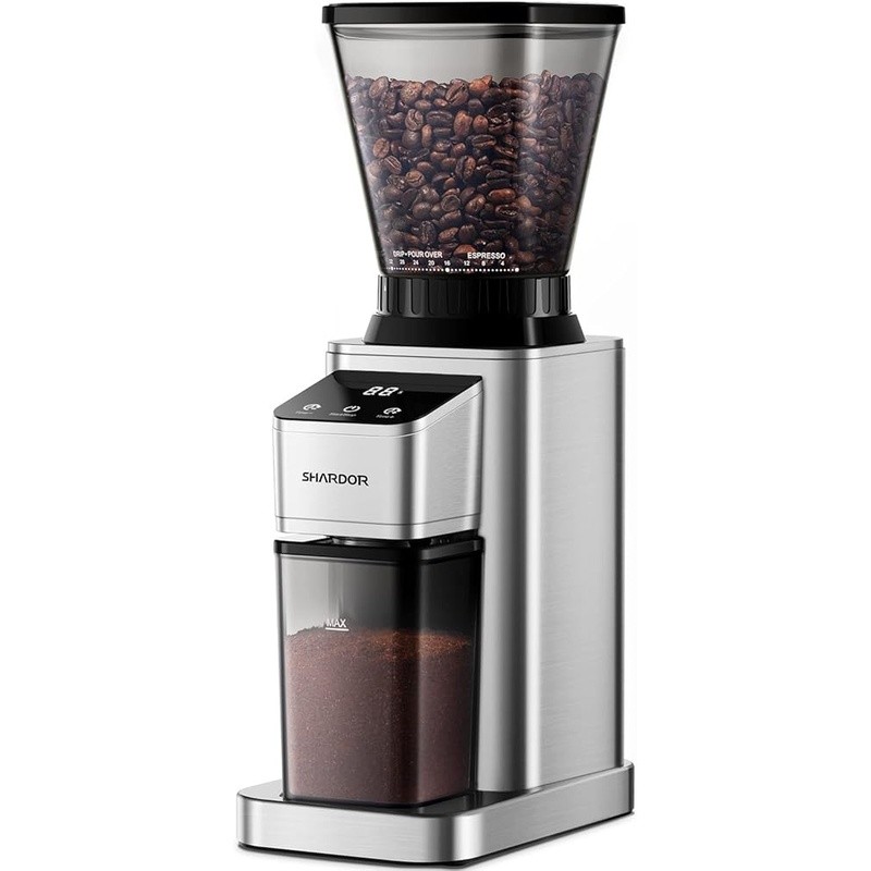 Precision Timer Burr Coffee Grinder 48 Settings Anti Static Large Hopper Silver