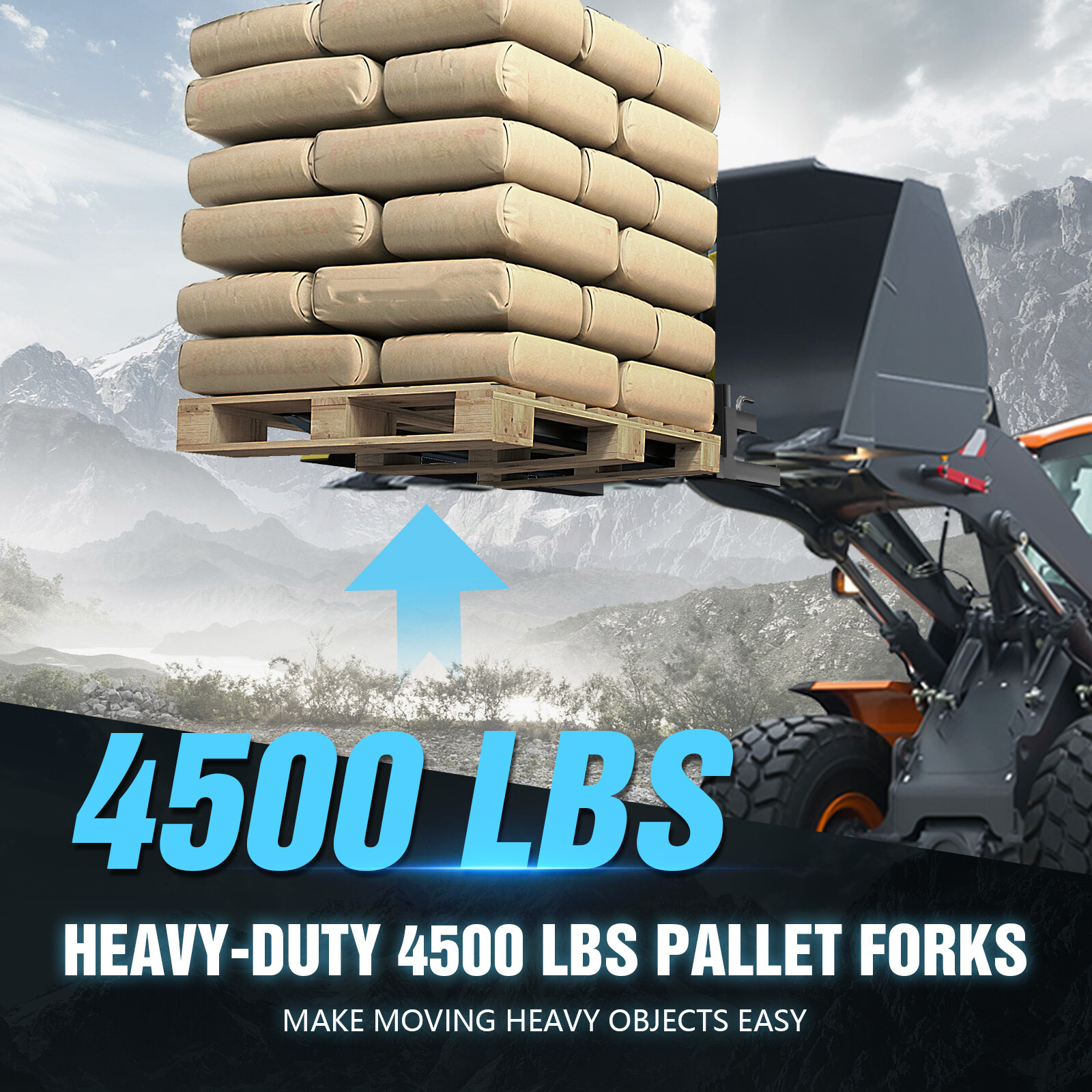 60" Clamp on Pallet Forks 4500lbs for Loader Bucket Tractor with Adjustable Bar