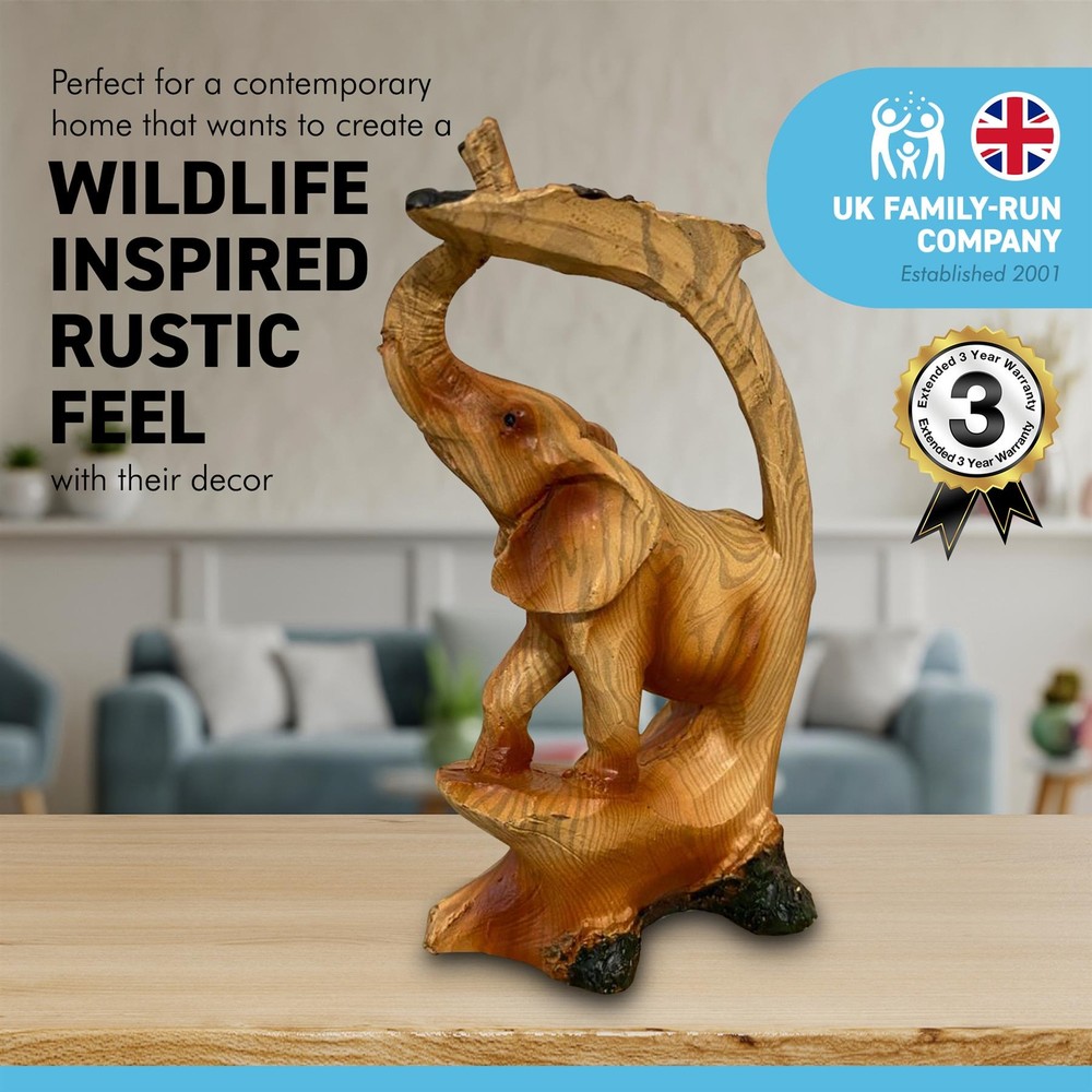 Wood effect resin Stately ELEPHANT UNDER TREE ORNAMENT