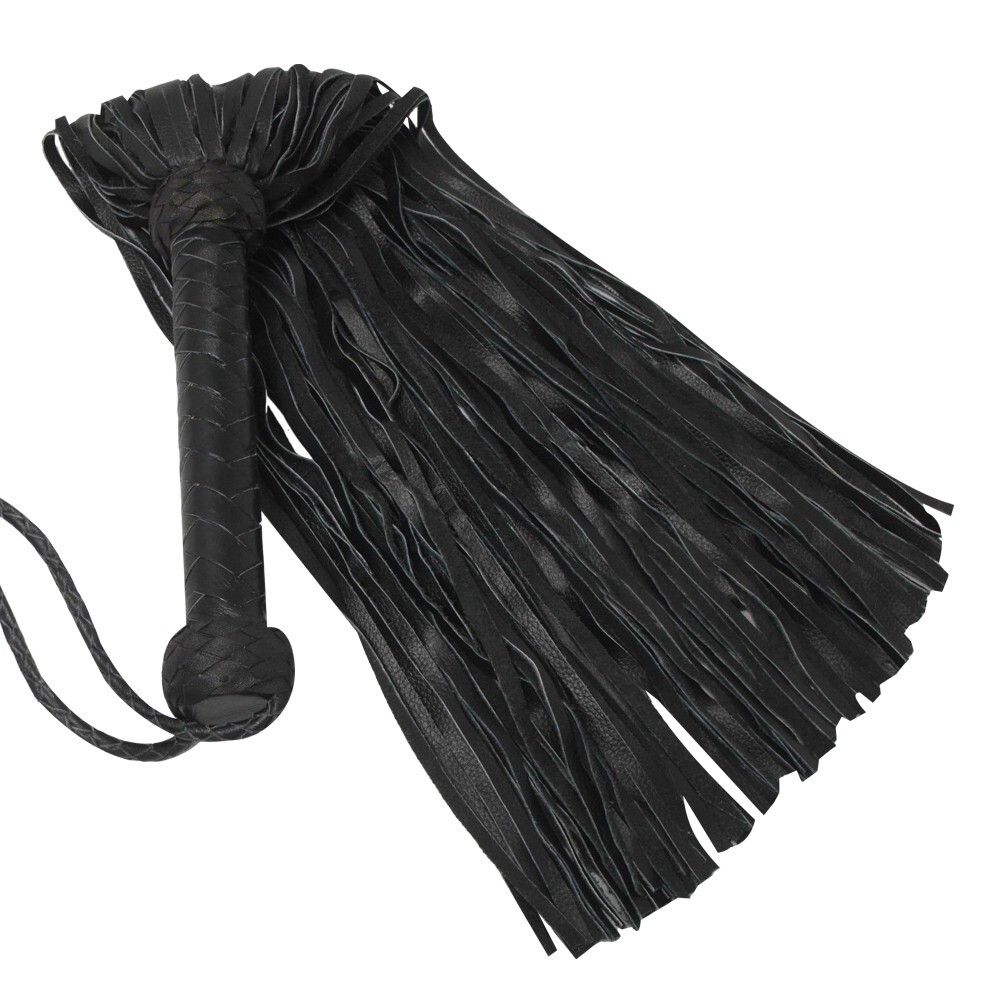 Real Cow Hide Black Leather Flogger 100 Thick Tails Heavy & Thuddy impact Whip