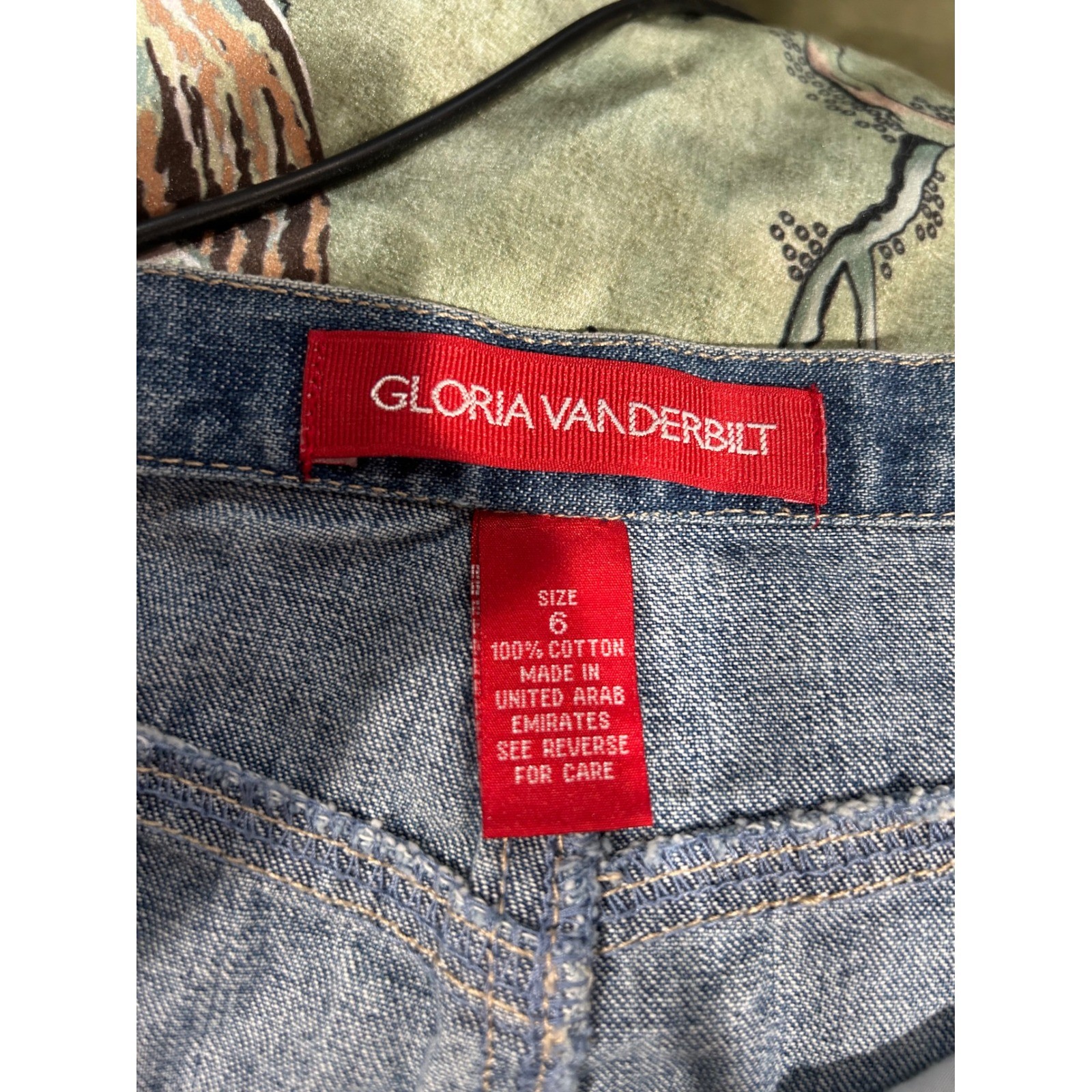 Gloria Vanderbilt Blue Denim Embroidered Floral Eyelet Midi Skirt Womens Size 6