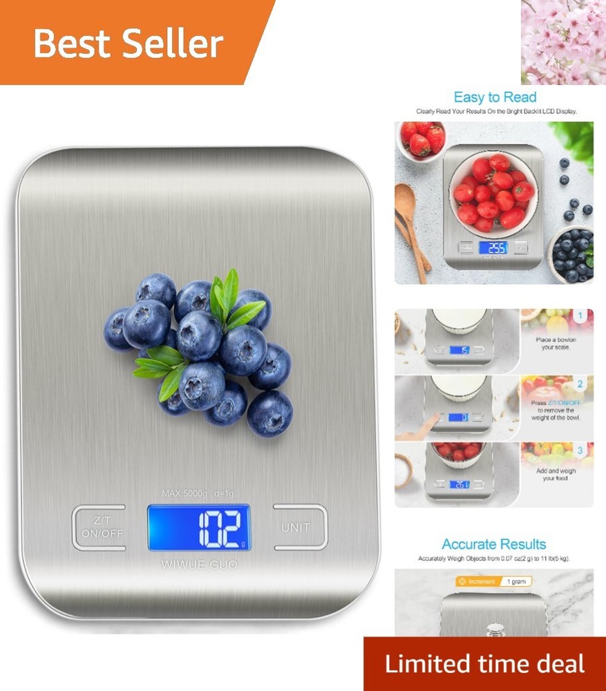 Compact Kitchen Scale - 11 lbs Capacity with Tare Function & Easy Clean Design