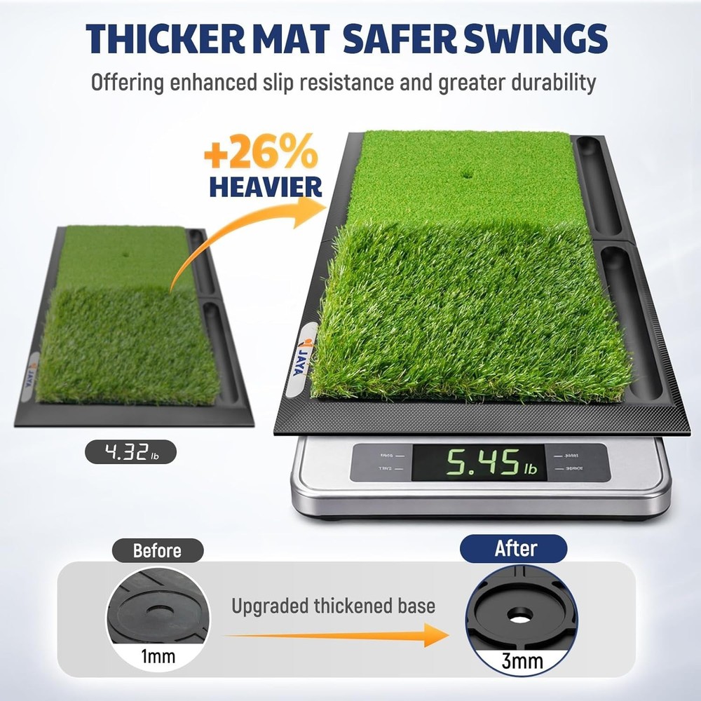 Durable Rubber Golf Hitting Mat 25” x 17” with Shock Absorbing Base for Practice