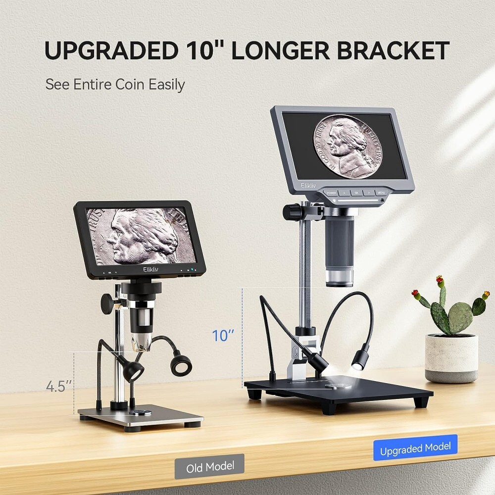 Elikliv 7" IPS Digital Microscope 1200X 12MP Full Coin View Magnifier EDM201 SE