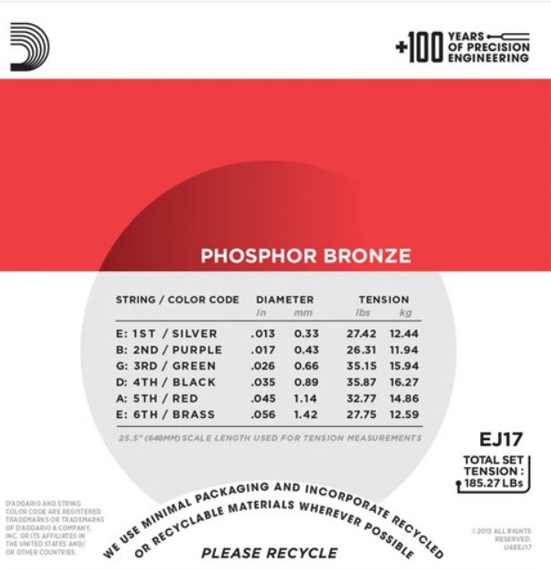 3 Sets D'Addario EJ17 Acoustic Guitar Strings EJ17-3D Phosphor Bronze Medium