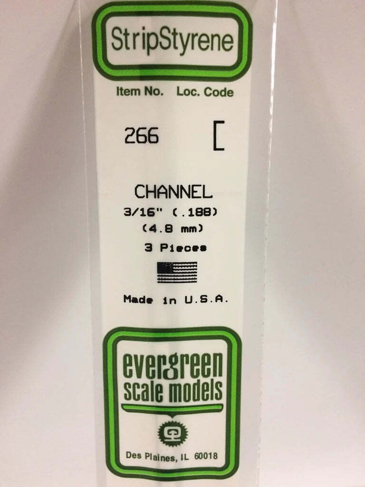 Evergreen Scale Models 266 U Channel Styrene 3/16" (3 Pack)