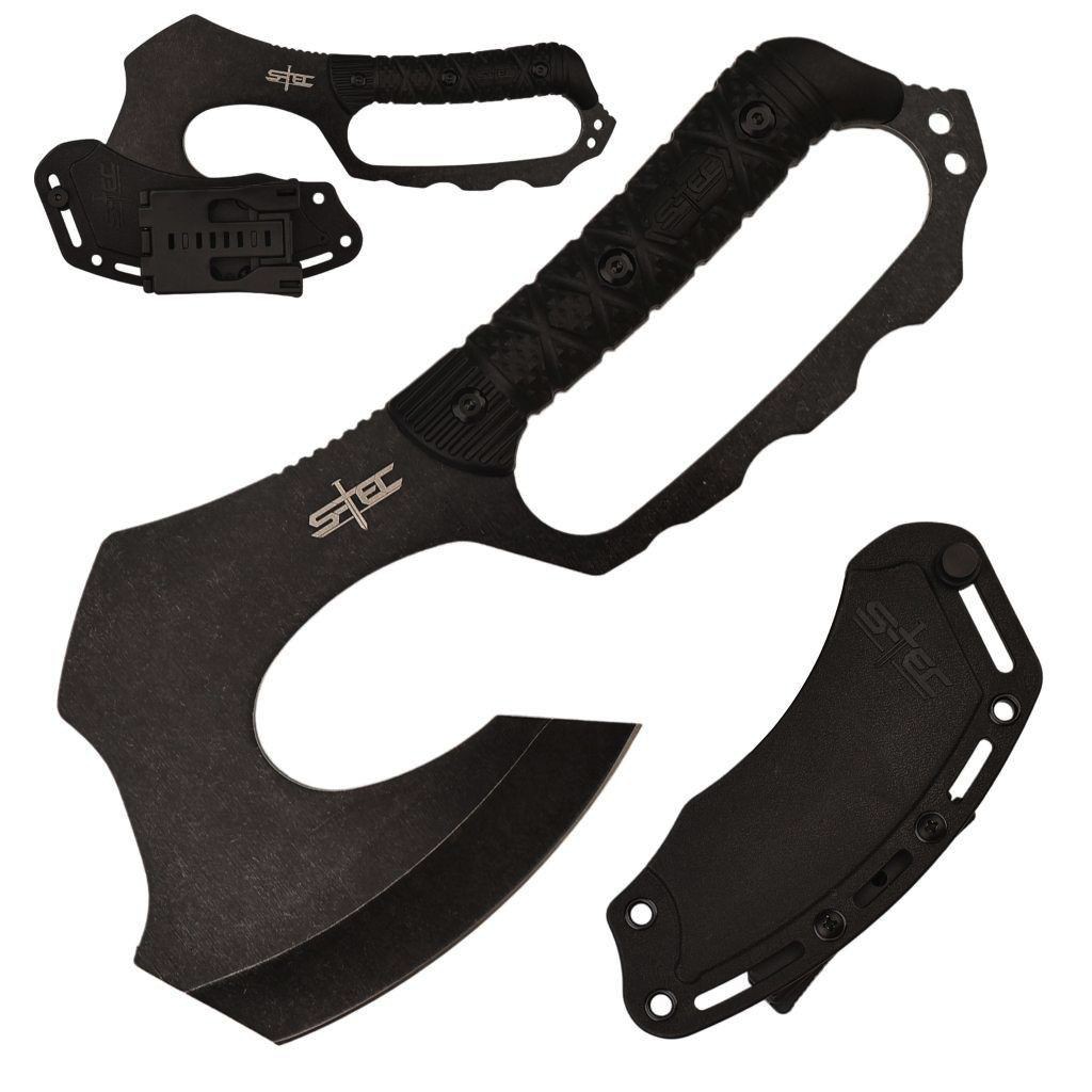 10.5"" Full Tang Black Blade Knuckle Handle Tactical Axe With ABS Swivel Sheath